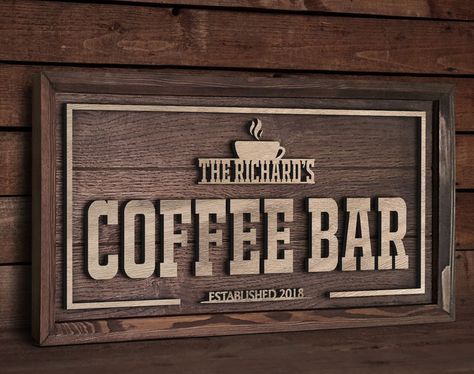 Excited to share the latest addition to my #etsy shop: Personalized Handmade Oak Tree Coffee Shop Sign, Custom Wood Coffee Bar Sign, Coffee Bar and Home Bar Decor, Wall Decor, Coffee Bar Decor https://etsy.me/3H8smEc #rectangle #entryway #wood #allseasons #personalized Wooden Shop Sign, Cnc Signs, Coffee Wood Signs, Coffee Shop Signs, Neon Box, Cnc Router Projects, Router Projects, Carved Wood Signs, Wood Router