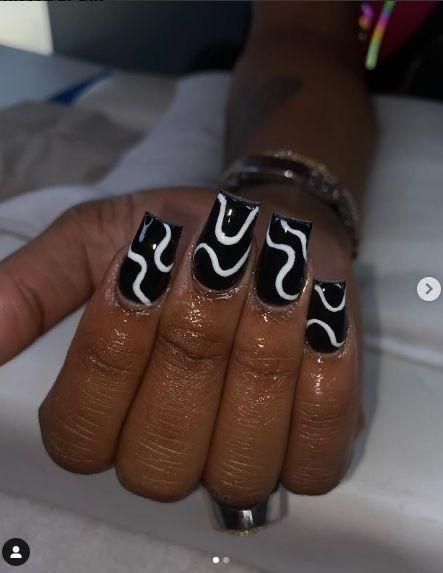 Nails With White Swirls, Nails With White, Black Acrylic Nails, Short Square Acrylic Nails, Long Square Acrylic Nails, Gem Nails, Short Acrylic Nails Designs, Square Acrylic Nails, Luxury Nails