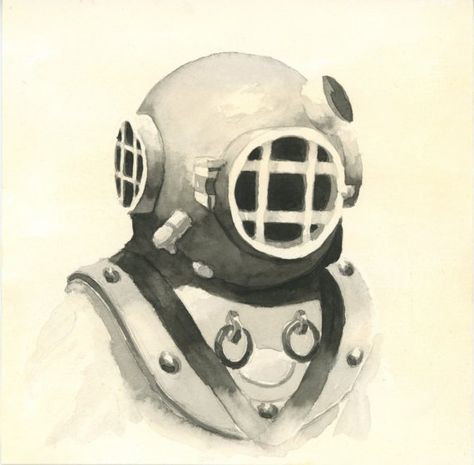 Old Scuba Diver Drawing, Old Scuba Helmet, Divers Tattoo, Dive Helmet, Tattoo Sayings, Diver Helmet, Scuba Steve, Diver Art, Captain Nemo