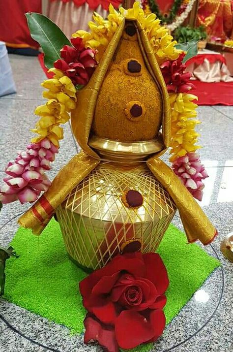 Kalisam Decoration, Homam Pooja Decoration, Kalasam Decoration, Kalash Decoration, Coconut Decoration, Varalakshmi Pooja, Puja Decor, Varalakshmi Vratham, Diwali Pooja