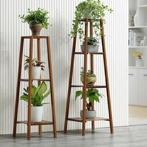 Laurel Foundry Modern Farmhouse Haner Square Multi-Tiered Bamboo Plant Stand & Reviews | Wayfair Tall Plant Stands, Diy Hanging Shelves, Wooden Plant Stands, Table For Small Space, Diy Plant Stand, Best Indoor Plants, Houseplants Indoor, Plant Stand Indoor, Bedroom Plants