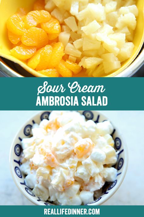 Ambrosia Salad With Sour Cream, Ambrosia Fruit Salad With Rice, Strawberry Banana Sour Cream Jello Salad, Ambrosia Fruit Salad Sour Cream, Easy Ambrosia Salad, Banana Fruit Salad, Whip Cream Fruit Salad Marshmallows, Ambrosia Fruit Salad With Cool Whip Instant Pudding, Fruit Cocktail Salad