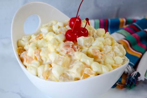 Family Favorite 24 Hour Fruit Salad: Photo - 9 #justapinchrecipes 24 Hour Salad, Homemade Fruit Salad, Creamy Fruit Salads, Pineapple Syrup, Coconut Cream Pie Recipes, Homemade Custard, Summer Salads With Fruit, Pineapple Chunks, Bake Something