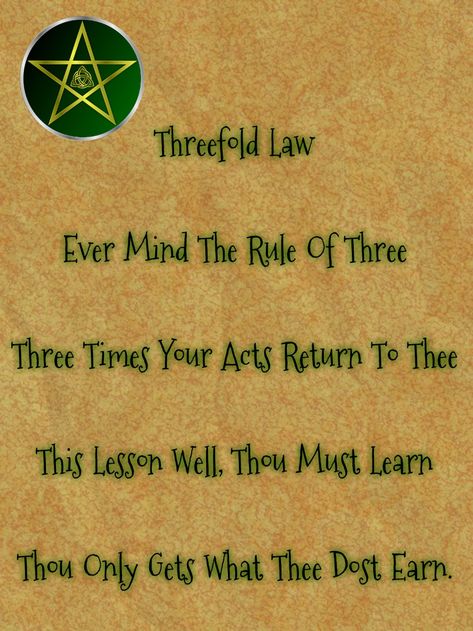 Wicca and Magick Spells - Witchy Wiccan Moon Goddess Three Fold Law #karma #wicca #wiccans #harmnone #witchcraft Rule Of 3 Wiccan, Law Of Three Wiccan, The Law Of Three, Rule Of Three Wiccan, Spell For Karma, Karma Spell White Magic, Karma Chant Spell, Send Karma Back Spell, Three Fold Law