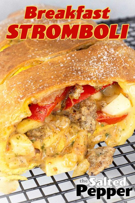 Breakfast Stromboli Recipe, Breakfast Stromboli, Frozen Bread Dough Recipes, Dude Food, Stromboli Recipe, Frozen Bread Dough, Breakfast Platter, Breakfast Rolls, Breakfast Ingredients