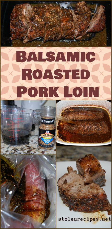 This recipe is very easy with minimal prep. Steak seasoning is dissolved in balsamic vinegar and mixed with olive oil. Pork loin is placed in a plastic bag and the balsamic mixture is poured over top. Then you bake the pork for 1 hour and get a flavorful Balsamic Roasted Pork Loin. Don’t be intimidated by this recipe, the easy marinade does all the work! Pork Tenderloin With Balsamic Vinegar, Pork Loin Recipes Balsamic, Pork Loin Recipes Easy Fast, Balsamic Pork Tenderloin Marinade, Marinades For Pork Loin, Pork Tenderloin Marinade Balsamic, Balsamic Marinade Pork, Balsamic Vinegar Pork Tenderloin, Pork Backstrap Recipes