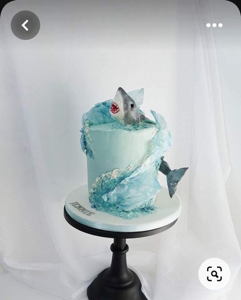 Shark Party Cake, Shark Cake Ideas, Water Cakes, Shark Themed Cakes, Shark Cakes, Shark Birthday Cake, Textured Buttercream, Shark Birthday Cakes, Boat Cake