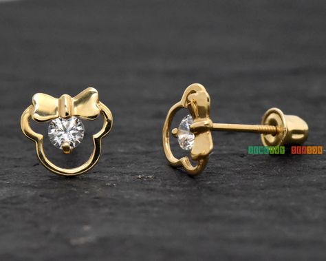 Mouse Earrings, Minnie Mouse Earrings, New Gold Jewellery Designs, Gold Mangalsutra Designs, Baby Earrings, Baby Jewelry, Kids Earrings, Cute Mouse, Gold Earrings Designs