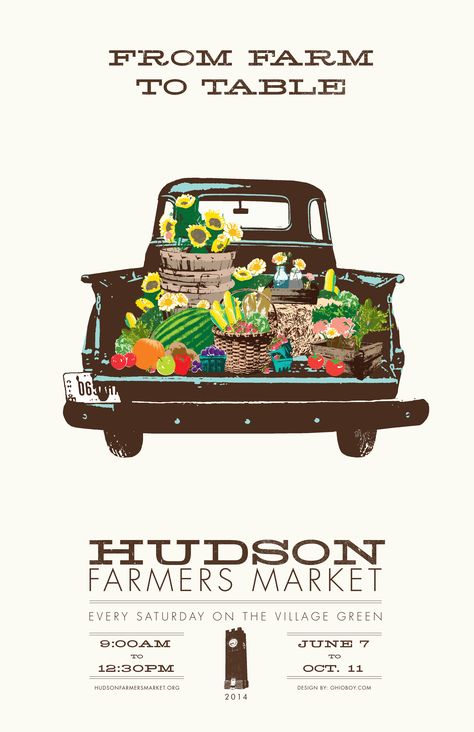 First Place: Hudson Farmers Market, Ohio Farmers Market Poster Design, Farmers Market Illustration, Farmers Market Design, Farmers Market Poster, Farmers Market Logo, Farm Poster, Illustrated Products, Market Illustration, Truck Concept