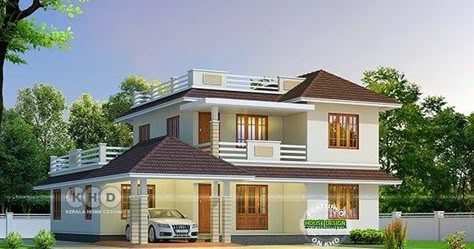 2680 square feet, 4 bedroom cute sloping roof house plan by 2 day Builders & Developers, from Thodupuzha, Kerala. Flat Roof House, Indian House Plans, 2 Storey House Design, House Roof Design, Kerala House Design, Kerala Houses, Roof Architecture, House Construction Plan, Duplex House Design