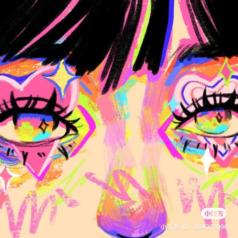 Pink People Art, Rainbow Eyes Drawing, Selfie Art Drawing, Unmasking Art, Colorful Eyes Drawing, Vibrant Digital Art, Love Sick Art, Pop Art Reference, Rainbow Drawing Aesthetic