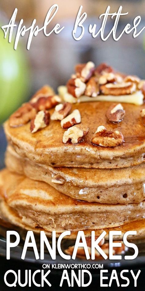 Apple Butter Pancakes are an easy fall breakfast recipe. Loaded with sweet, cinnamon apple butter. These are the perfect way to start the day. Cinnamon Apple Butter, Easy Fall Breakfast, Apple Recipes For Fall, Recipe Using Apples, Fall Recipes Breakfast, Butter Pancakes, Apple Butter Recipe, Fall Breakfast, Homemade Apple Pies