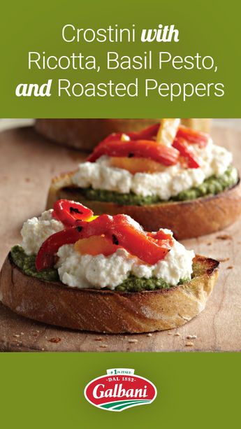 Need a fresh crostini for the new year? Try our Crostini with Ricotta, Basil Pesto and Roasted Peppers, stacked to be a crowd favorite for 2024 and beyond. ​ Mozzarella Crostini, Crostini With Ricotta, Roasted Pepper Recipes, Ricotta Crostini, Crostini Appetizers, Pepperocini Recipes, Grilled Bread, Appetizer Bites, Roasted Red Pepper