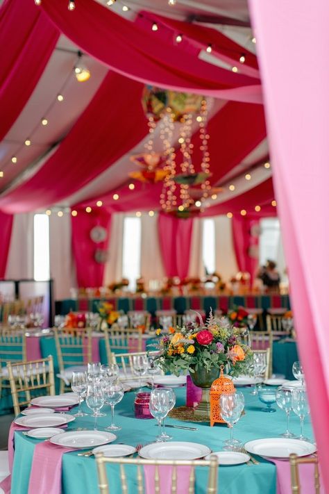 Mehndi Setup, Small Private Wedding, Wren Photography, Wedding Drapery, Luncheon Ideas, Magenta Wedding, Turquoise Table, Thanksgiving Jewelry, Gala Themes