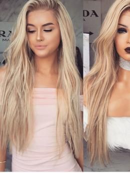 Ombre Blonde Long Human Hair Lace Wig- edw2055 Popular Blonde Hair, Hairstyles For Blondes, Human Lace Front Wigs, Summer Gradient, Balayage Short Hair, Medium Wigs, Long Blonde Wig, Wigs For White Women, Blond Ombre