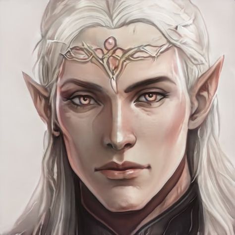 Elf Woman White Hair, White Haired Elf Man, Old Elf Male, White Hair Elf Male, Glorfindel Art, Moon Elf Male, Male Elf Character Design, High Elf Male, White Hair Elf