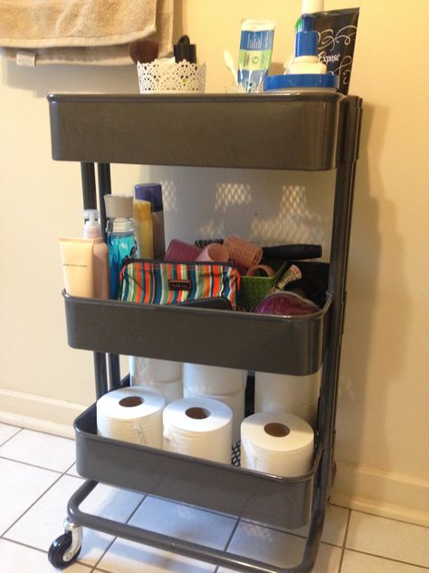 IKEA Raskog cart for the bathroom. Raskog Cart Ideas, Ikea Bathroom Storage, Ikea Raskog Cart, Raskog Cart, Ikea Cart, Ikea Raskog, Cart Ideas, Laundry Room Layouts, Bathroom Laundry Room