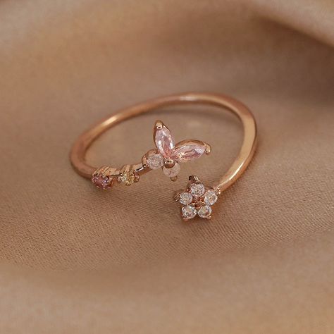 📌 Please Note: When adjusting the ring, please squeeze or expand the ring body slowly and gently. 💎 Materials: 14k Rose Gold Electroplated - more durable than regular platings Cubic Zirconia 📐 Size: Adjustable Open Design - Size 5+ Cheap Cute Rings, Cute Pink Rings, Gold Jewelry Dainty, Cute Rings Gold, Rose Gold Butterfly Promise Ring, Dainty Rose Gold Butterfly Ring For Wedding, Promise Rings Dainty, Elegant Rose Gold Butterfly Promise Ring, Promise Rings Rose Gold