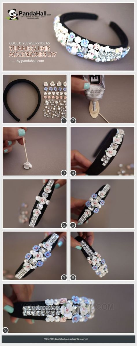 Girls simply love experimenting their hairstyles with different hair accessories. So why not to make... Diy Hair Accessories Tutorial, Hair Accessories Tutorial, Ornaments Ideas, Headband Diy, Ideas Craft, Vintage Headbands, Beaded Headband, Diy Headband, Crystal Stones