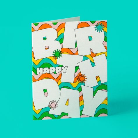 Retro vibes? Check. Colorful wavy squiggles? Check. A "Happy Birthday" that's practically shouting? Triple check. #birthdaycard #retrovibes #wavy #colorful #fun #birthday #greetingcard #celebrate #partytime #happybirthday #birthdayvibes #cardsofinstagram #snailmailforever #sendmoremail #stationeryaddict Happy Birthday Typography Design, Funky Typography, Happy Birthday Typography, Paper Stuff, Wavy Lines, Happy Birthday Greeting Card, Friendship Cards, Happy Words, Happy Birthday Greetings