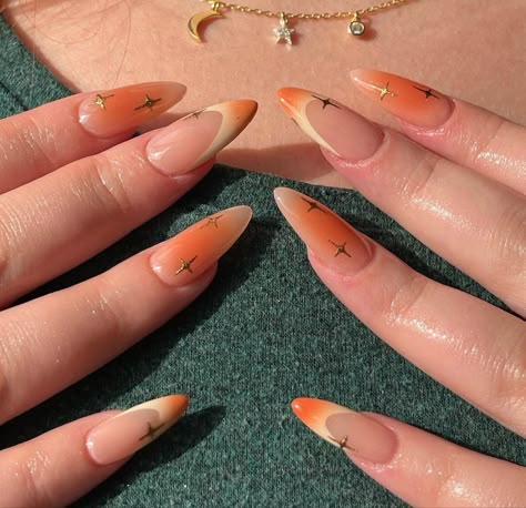 Summer Solstice Nails, Orange Aura Nails, Orange Ombre Nails, Orange Nail Designs, April Nails, Grad Pic, Lilac Nails, Wow Nails, Nail Stuff