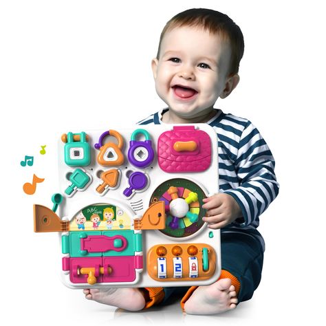 Auby Busy Board for Toddler, Latches and Doors Busy Board with Sounds, Portable Educational Learning Toy with Locks,Latches,Keys, ABS Plastic Game Board, Board Games - Amazon Canada Toddler Board Games, Busy Board For Toddlers, Sorting & Stacking Toys, Busy Boards For Toddlers, Travel Toys, Busy Board, Stacking Toys, Building For Kids, Top Toys