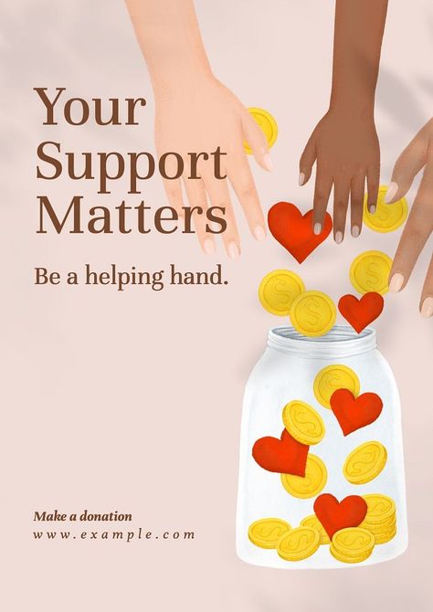 Donation Poster, Helping Hands, Poster Template, Design