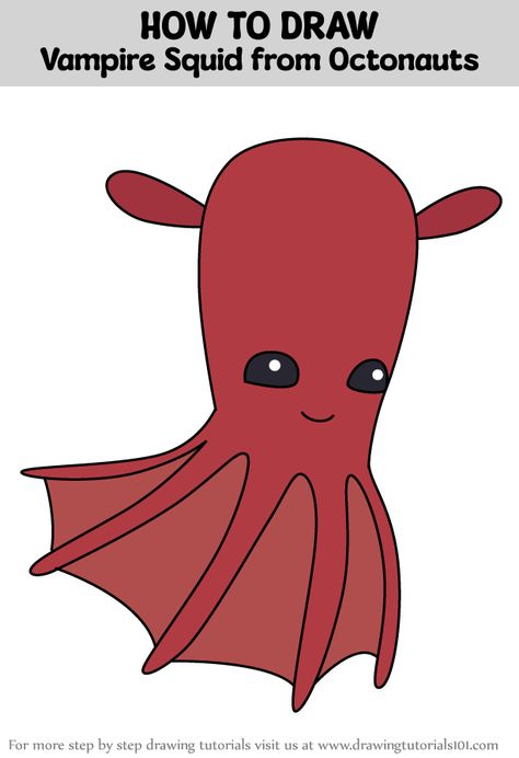 How to Draw Vampire Squid from Octonauts Squid Drawing Cute, How To Draw Octopus Tentacles, Draw Vampire, Vampire Squid Drawing, Vampire Squid Art, Squid Drawing, Octonauts Vegimals, Vampire Squid, Learn Drawing