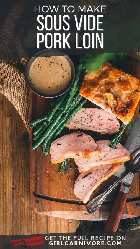 How to make a juicy Sous vide Pork Loin Roast Recipe - Girl Carnivore Sous Vide Pork Loin, Boneless Pork Loin Roast, Sous Vide Pork, Pork Loin Recipe, Mustard Cream Sauce, Pork Loin Roast Recipes, Creamy Mustard Sauce, Paleo Pork, Boneless Pork Loin