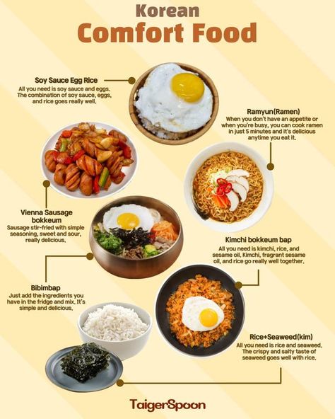 TaigerSpoon - 🥘Korean Comfort food!🥘  ✅ Soy Sauce Egg Rice... Soy Sauce Egg, Korean Comfort Food, Eggs And Rice, Sausage Stir Fry, Soy Sauce Eggs, Vienna Sausage, Egg Rice, Global Cuisine, Asian Food