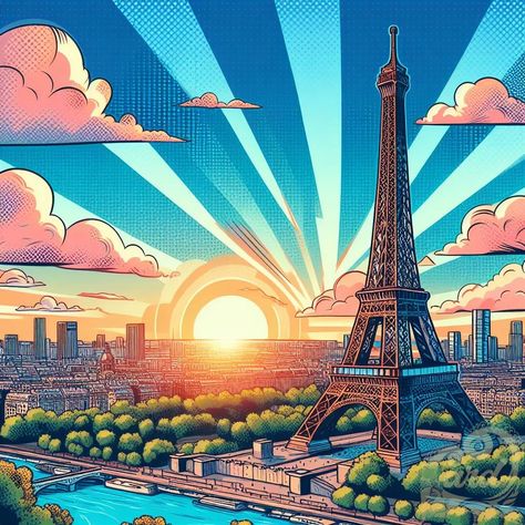 https://card9.com/ai/comic-eiffel-tower Paris Cartoon, Cartoon Illustration, Paris France, Eiffel Tower, Tower, Paris, France, Comics, Quick Saves