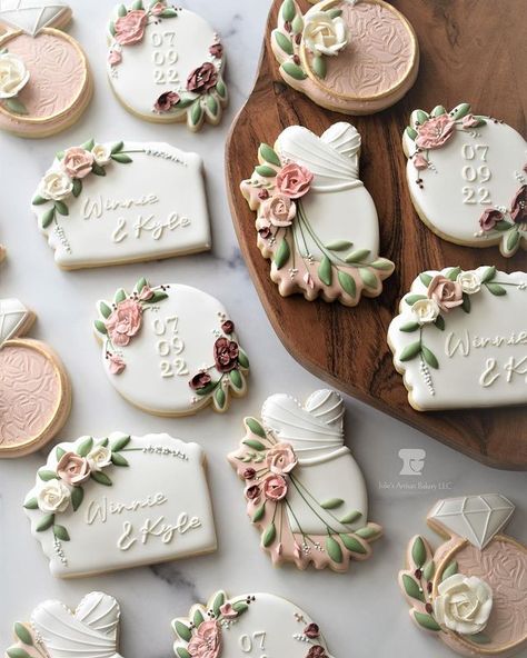 Cookie Arrangements, Wedding Cookies Decorated, Julie Thomas, Wedding Dress Cookies, Lace Stencil, Bridal Cookies, Wedding Dress Design, Crazy Cookies, Cookies Theme