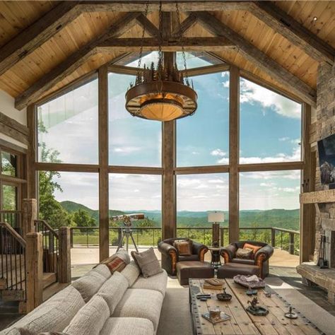 Looking for a mountain home with a 272-acre backyard? Welcome to your new home in stunning Western North Carolina. Wood Cabins, Boone Nc, Rustic Home Design, Log Cabin Homes, Mountain Home, House Goals, Cabin Homes, Large Living Room, Ranch House