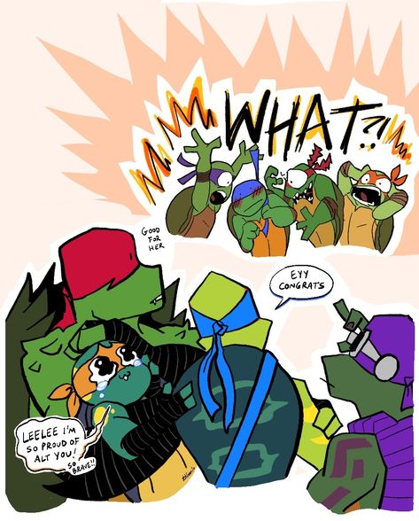 Rise Of The Tmnt Leo X Donnie, Rise Donnie And Leo, Tmnt 2012 Trans Leo, Tmnt 2012 X Rottmnt, Triceraton Tmnt, Rottmnt Comic, Tmnt Crossover, Spongebob Anime, Mestre Splinter