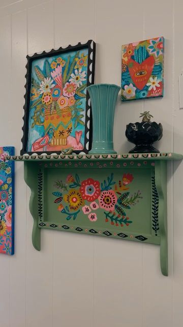 Julia Eves on Instagram: "A quick studio tour. #studiotour #wherewomencreate #mississippiartist #happyart #colorlover" Mexican Folk Art Decor, Mexican Style Decor, Bohemian Painting, Painted Benches, Folk Decor, Mexican Home Decor, Folk Art Flowers, Mexican Home, Work Project