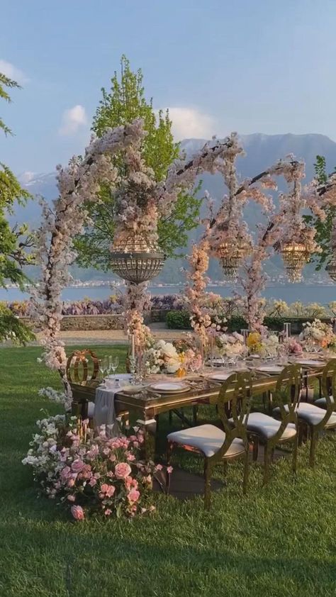 Destination Wedding #lakecomo Luxury Wedding | Outdoor wedding decorations, Wedding backdrop design, Wedding backdrop Flower Garden Wedding Ceremony, Luxury Wedding Inspiration, Nikkah Ceremony Decor, Outdoor Nikkah Decor, Gazebo Decorating Ideas Wedding, Engagement Party Decorations Elegant, Garden Nikkah, Outdoor Nikkah, Nikkah Event