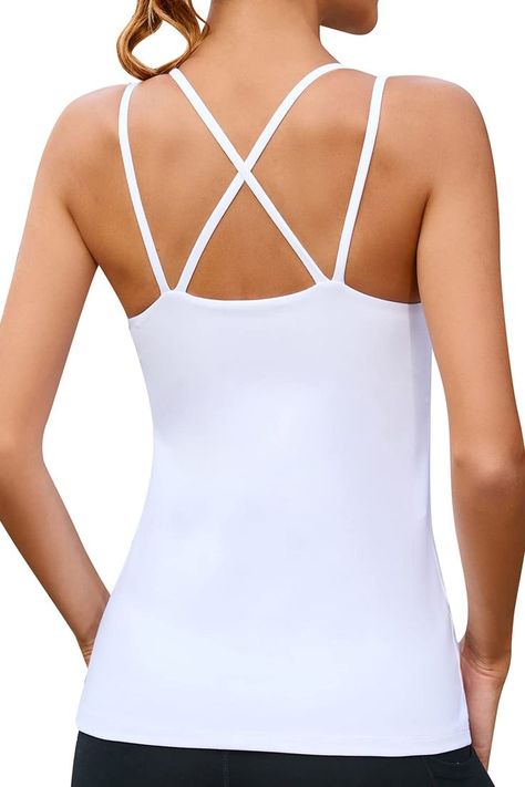 Workout Tank Tops for Women with Built in Bra Strappy Cropped Activewear Gym Running Yoga Shirts Fitness Fashion Active Wear, Yoga Shirts, Workout Tanks, Workout Tank Tops, Tops For Women, Workout Clothes, Fitness Fashion, Camisole Top, Sports Bra