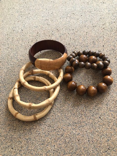 Group of wooden bracelets ~ wooden beads & bangles ~ nice variety of unique bracelets pair together or wear alone Wood Bangles, Beads Bangles, Wooden Bracelets, Wooden Bangle Bracelet, Dope Jewelry Accessories, Wooden Jewellery, Wooden Bangle, Earthy Jewelry, Wooden Accessories