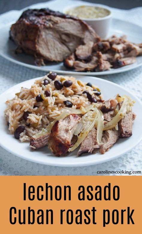 This Cuban roast pork, lechon asado, is packed with delicious flavors thanks to the citrus and garlic mojo marinade. It's easy to make and delicious for dinner (and lefotvers make great sandwiches!) #pork #cubanfood #mojo Pork Lechon, Cuban Pork Roast, Mojo Marinade, Mojo Sauce, Great Sandwiches, Festive Meals, Cuban Pork, Chicory Recipe, Fantastic Recipes