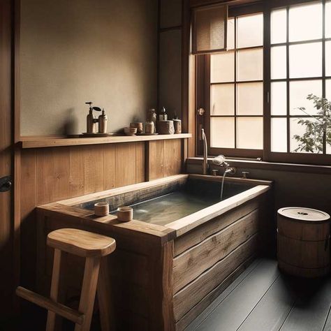 Japanese Bath House Traditional, Japanese Zen Bathroom, Extravagant Bathrooms, Japanese Bathroom Traditional, Old Style Bathroom, Bedroom Tub, Modern Japanese Bathroom, Traditional Japanese Bedroom, Japanese Bathroom Ideas