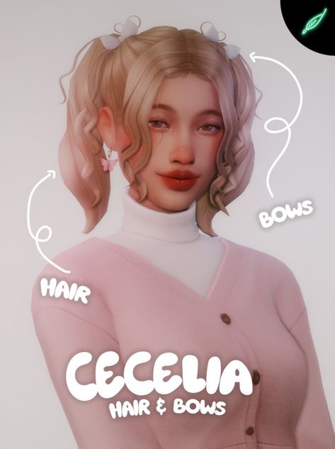 🎀 ~cecelia~ hair & bows! 🎀 Curly Pigtails, Sims 4 Curly Hair, No U, Sims 4 Cas Mods, Mod Hair, Play Sims 4, Pelo Sims, Sims 4 Mm Cc, Sims 4 Body Mods