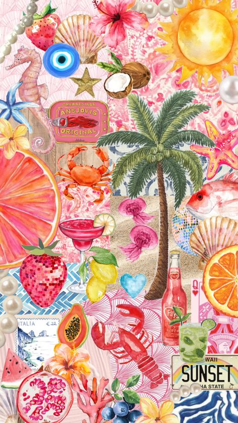 summer collage ☀️🍉 Summer Prints Wallpaper, Shuffles Summer, Beachy Wallpaper, Summer Collage, Wallpaper Iphone Boho, Phone Wallpaper Boho, Pink Wallpaper Girly, Cute Summer Wallpapers, Wallpaper Iphone Summer