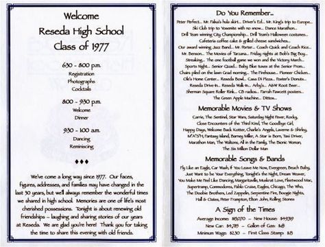 High School Reunion Planning, Reunion Activities, 50th Class Reunion Ideas, Class Reunion Invitations, Alumni Reunion, 10 Year Reunion, High School Class Reunion, Class Reunion Decorations, Agenda Design