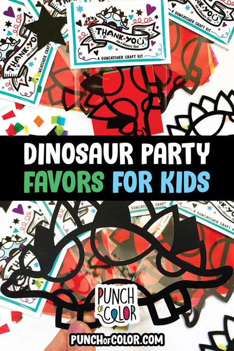 Dinosaur party favors and activities Paper Dinosaur Craft, Stegosaurus Craft, Party Favor Ideas For Kids, Dinosaur Birthday Party Favors, Toddler Party Favors, Dino Craft, Party Favors For Kids, Winter Birthday Parties, Dinosaur Party Favors