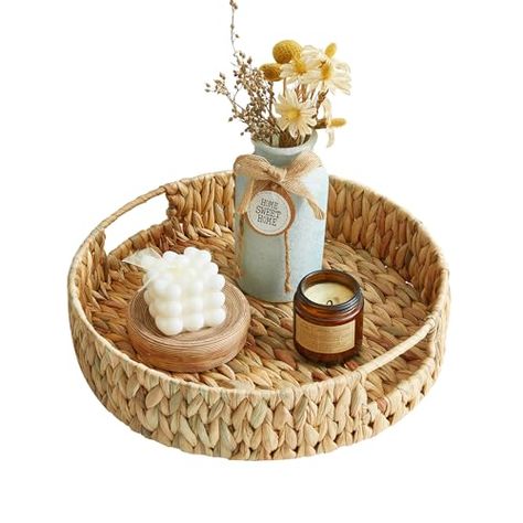 JS HOME 13 inch Round Wicker Tray, Hand-Woven Rattan Serving Trays with Handles for Snack Drinks Coffee Table Tray, Water Hyacinth 1Pack Thriftmas Ideas, Snack Drinks, Rattan Tray, Drinks Coffee, Wicker Tray, Coffee Table Tray, Serving Trays With Handles, Table Tray, Water Hyacinth