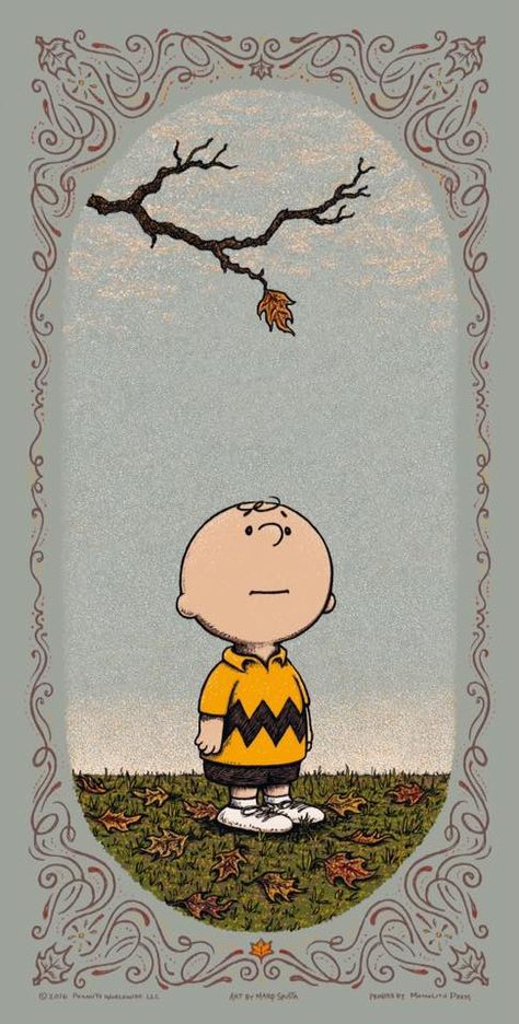 Makes me think of that O. Henry story called "The Last Leaf." Charlie Brown Wallpaper, Peanuts Wallpaper, Peanuts Charlie Brown, Screen Print Poster, Snoopy Wallpaper, Snoopy Pictures, Snoopy Love, Charlie Brown Christmas, Charlie Brown Peanuts