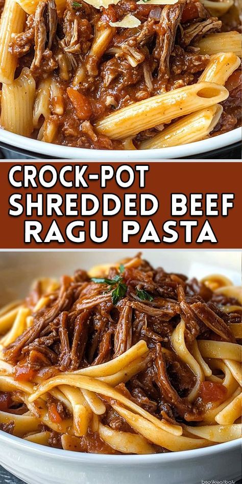 🍝 Savor the flavors of this rich and hearty Crock-Pot Shredded Beef Ragu Pasta! Slow-cooked to perfection, this mouthwatering Italian dish is packed with tender beef, savory tomato sauce, and aromatic herbs. Perfect for cozy family dinners or meal prep! 💯 👉 Ready to make this slow-cooker masterpiece? Save this Pin for later and try it out this week! #SlowCookerRecipes #CrockPotMeals #BeefRagu #EasyDinnerIdeas #PastaLovers #ItalianFood #MealPrep #ComfortFood #FamilyDinner #YummyRecipes 😍🍴 Best Italian Beef Crockpot, Beef Ragu Slow Cooker, Shredded Beef Ragu, Beef Ragu Pasta, Ragu Sauce Recipes, Italian Beef Crockpot, Beef Ragu Recipe, Ragu Pasta, Beef Ragu