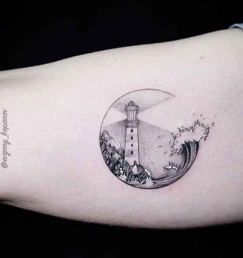 Minimalist Tattoo Meaning, Ocean Tattoo, Tatuagem Masculina Pequena, Lighthouse Tattoo, Small Forearm Tattoos, Ocean Tattoos, Muster Tattoos, Delicate Tattoo, Tatuaje A Color