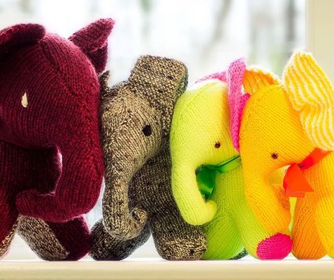 If you want to do some good in the world, these free toy knitting patterns for charity are an easy and fun way to get started. The best part about the knitted style of toy is how versatile and unique it is. You can be sure that, when you're giving away your handknit toy, there won't be another one like it. You can check out any home-decor store with a kid's room section or any baby registry and you'll see tons of manufactured knit toys.<br /> <br /> Who wouldn't Knitted Elephant, Elephant Plush Toy, Knitted Toys Free Patterns, Knitting For Charity, Animal Knitting Patterns, Creative Knitting, Free Toys, Elephant Plush, Knitted Animals