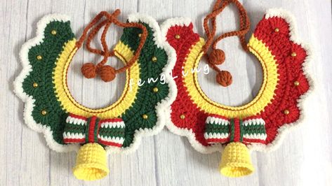 Pet Collar Crochet, Christmas Pet Collar, Crochet Dog Sweater Free Pattern, Pet Crochet, Dog Clothes Patterns Sewing, Christmas Cat Collar, Dog Collar Pattern, Crochet Collar Pattern, Christmas Collar